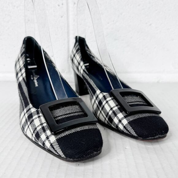 Michele Lopriore Heels Size 36‎ Tartan Plaid Tweed Square Toe Women's - Picture 2 of 9